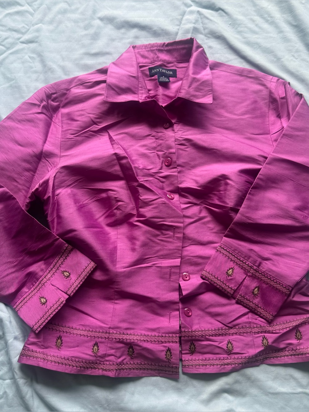 Ann Taylor fuchsia/magenta pink silk Button-Up Shirt